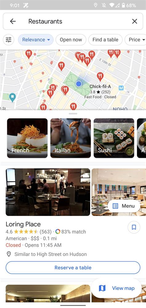 Google map restaurant search